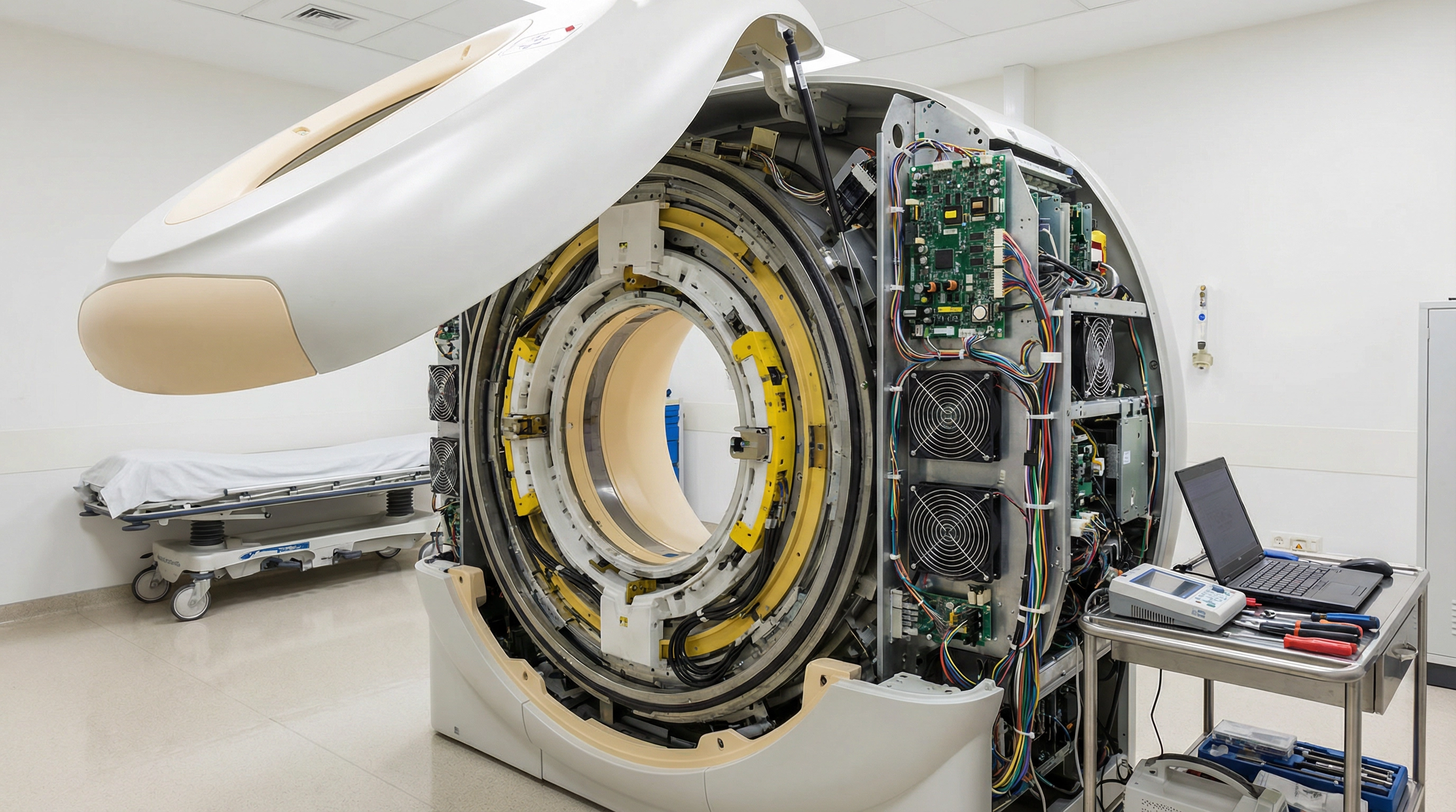 Tomógrafo aberto em manutenção